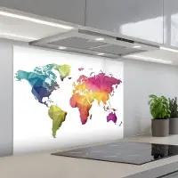 KitchenYeah Spatscherm 80x60 cm - Zelfklevende achterwand Wereldkaart - Regenboog - Wit - Keuken muurbeschermer - Spatwand fornuis