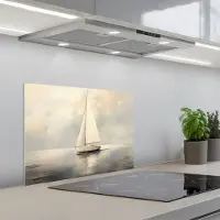 KitchenYeah Spatscherm 60x45 cm - Zelfklevende achterwand Zeilschip - Zee - Bewolkt - Keuken muurbeschermer - Spatwand fornuis