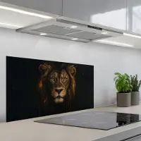 KitchenYeah Spatscherm 90x45 cm - Zelfklevende achterwand Leeuw - Goud - Druppels - Keuken muurbeschermer - Spatwand fornuis