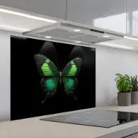 KitchenYeah Spatscherm 90x70 cm - Zelfklevende achterwand Vlinder - Groen - Opvallend - Keuken muurbeschermer - Spatwand fornuis