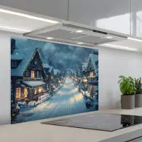 KitchenYeah Spatscherm 80x60 cm - Zelfklevende achterwand Kerstdorp - Kerst - Sneeuw - Winter - Keuken muurbeschermer - Spatwand fornuis