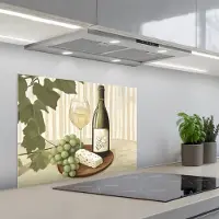KitchenYeah Spatscherm 70x50 cm - Zelfklevende achterwand Wijn - Druiven - Kaas - Bladeren - Keuken muurbeschermer - Spatwand fornuis