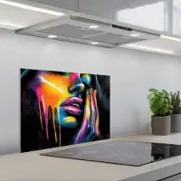 KitchenYeah Spatscherm 60x45 cm - Zelfklevende achterwand Vrouw - Gezicht - Verf - Kunstzinnig - Keuken muurbeschermer - Spatwand fornuis