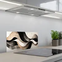 KitchenYeah Spatscherm 70x30 cm - Zelfklevende achterwand Abstract - Golven - Zwart - Verweerd - Keuken muurbeschermer - Spatwand fornuis