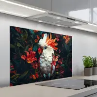 KitchenYeah Spatscherm 100x65 cm - Zelfklevende achterwand Kaketoe - Vlinders - Bloemen - Veren - Dieren - Keuken muurbeschermer - Spatwand fornuis