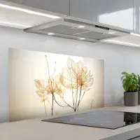 KitchenYeah Spatscherm 100x50 cm - Zelfklevende achterwand Droogbloemen - Beige - Planten - Wit - Keuken muurbeschermer - Spatwand fornuis
