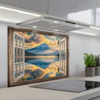KitchenYeah Spatscherm 90x70 cm - Zelfklevende achterwand Doorkijk - Landschap - Bergen - Uitzicht - Raam - Keuken muurbeschermer - Spatwand fornuis