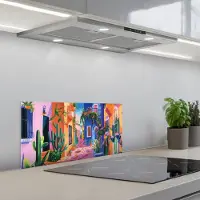 KitchenYeah Spatscherm 60x30 cm - Zelfklevende achterwand Geel - Blauw - Oranje - Huis - Keuken muurbeschermer - Spatwand fornuis