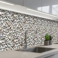 KitchenYeah Keuken achterwand 450x60 cm - Spatscherm zelfklevend Zomer - Lichte - Kiezels - Muurbeschermer - Spatwand fornuis