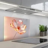 KitchenYeah Spatscherm 70x50 cm - Zelfklevende achterwand Glazen - Bloem - Roze - Keuken muurbeschermer - Spatwand fornuis