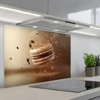KitchenYeah Spatscherm 80x55 cm - Zelfklevende achterwand Chocolade - Macarons - Eten - Snoep - Keuken muurbeschermer - Spatwand fornuis