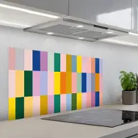 KitchenYeah Spatscherm 100x50 cm - Zelfklevende achterwand Stroken - Blauw - Patroon - Abstract - Keuken muurbeschermer - Spatwand fornuis