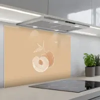 KitchenYeah Spatscherm 80x55 cm - Zelfklevende achterwand Perzik - Lijntekening - Pit - Beige - Keuken muurbeschermer - Spatwand fornuis