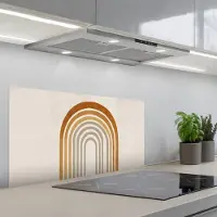 KitchenYeah Spatscherm 80x40 cm - Zelfklevende achterwand Minimalistisch - Boog - Lijnen - Beige - Keuken muurbeschermer - Spatwand fornuis