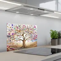 KitchenYeah Spatscherm 60x45 cm - Zelfklevende achterwand Levensboom - Goud - Kleurrijk - Abstract - Aesthetic - Keuken muurbeschermer - Spatwand fornuis