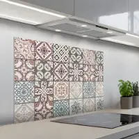 KitchenYeah Spatscherm 100x65 cm - Zelfklevende achterwand Mozaïek - Bruin - Patroon - Tegel - Keuken muurbeschermer - Spatwand fornuis
