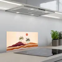KitchenYeah Spatscherm 70x30 cm - Zelfklevende achterwand Palmbomen - Abstract - Zon - Heuvels - Keuken muurbeschermer - Spatwand fornuis