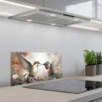 KitchenYeah Spatscherm 70x30 cm - Zelfklevende achterwand Kolibrie - Vogels - Bloemen - Natuur - Keuken muurbeschermer - Spatwand fornuis