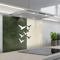 KitchenYeah Spatscherm 80x55 cm - Zelfklevende achterwand Japandi - Vogel - Groen - Keuken muurbeschermer - Spatwand fornuis