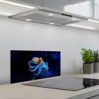 KitchenYeah Spatscherm 60x30 cm - Zelfklevende achterwand Octopus - Stippen - Blauw - Zee - Keuken muurbeschermer - Spatwand fornuis