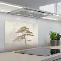 KitchenYeah Spatscherm 70x50 cm - Zelfklevende achterwand Boom - Oosterse stijl - Landschap - Keuken muurbeschermer - Spatwand fornuis