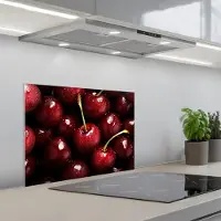 KitchenYeah Spatscherm 60x45 cm - Zelfklevende achterwand Rood - Fruit - Kersen - Keuken muurbeschermer - Spatwand fornuis