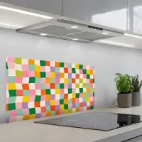 KitchenYeah Spatscherm 80x40 cm - Zelfklevende achterwand Vierkanten - Kleurrijk - Golvend - Keuken muurbeschermer - Spatwand fornuis