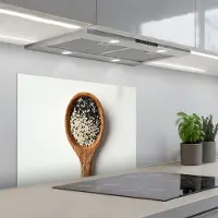 KitchenYeah Spatscherm 70x50 cm - Zelfklevende achterwand Lepel - Sesam - Wit - Keuken muurbeschermer - Spatwand fornuis