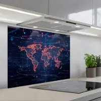 KitchenYeah Spatscherm 80x60 cm - Zelfklevende achterwand Wereldkaart - Futuristisch - Oranje - Keuken muurbeschermer - Spatwand fornuis