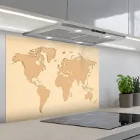 KitchenYeah Spatscherm 90x60 cm - Zelfklevende achterwand Wereldkaart - Rasterachtergrond - Eenvoudige vormgeving - Keuken muurbeschermer - Spatwand fornuis