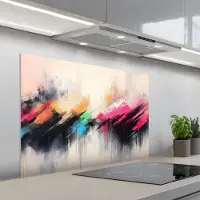 KitchenYeah Spatscherm 100x65 cm - Zelfklevende achterwand Dynamisch - Abstract - Kleurrijk - Zwart - Keuken muurbeschermer - Spatwand fornuis