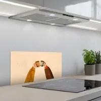 KitchenYeah Spatscherm 70x30 cm - Zelfklevende achterwand Illustratie - Mokken - Proosten - Bruin - Keuken muurbeschermer - Spatwand fornuis