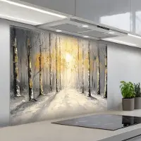 KitchenYeah Spatscherm 100x75 cm - Zelfklevende achterwand Winter - Abstract - Sneeuw - Natuur - Zon - Keuken muurbeschermer - Spatwand fornuis