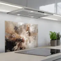 KitchenYeah Spatscherm 70x50 cm - Zelfklevende achterwand Verf - Abstract - Beige - Kunst - Keuken muurbeschermer - Spatwand fornuis