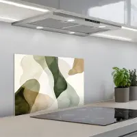 KitchenYeah Spatscherm 60x40 cm - Zelfklevende achterwand Japandi - Abstract - Groen - Keuken muurbeschermer - Spatwand fornuis