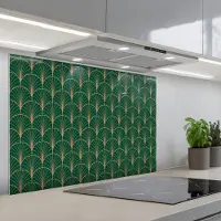 KitchenYeah Spatscherm 80x55 cm - Zelfklevende achterwand Patroon - Groen - Goud - Symmetrisch - Keuken muurbeschermer - Spatwand fornuis
