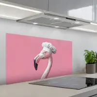 KitchenYeah Spatscherm 100x50 cm - Zelfklevende achterwand Flamingo - Roze - Koksmuts - Vogel - Keuken muurbeschermer - Spatwand fornuis