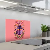 KitchenYeah Spatscherm 60x45 cm - Zelfklevende achterwand Paars - Kever - Stipjes - Bloemen - Keuken muurbeschermer - Spatwand fornuis
