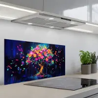 KitchenYeah Spatscherm 80x40 cm - Zelfklevende achterwand Boom - Bloemen - Magisch - Gekleurde - Keuken muurbeschermer - Spatwand fornuis