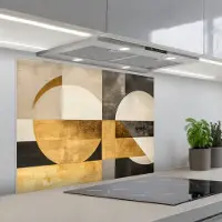 KitchenYeah Spatscherm 90x70 cm - Zelfklevende achterwand Abstract - Goud - Grijs - Vormen - Geometrisch - Keuken muurbeschermer - Spatwand fornuis
