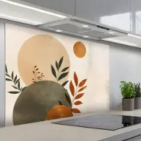 KitchenYeah Spatscherm 120x80 cm - Zelfklevende achterwand Vormen - Rond - Bladeren - Beige - Keuken muurbeschermer - Spatwand fornuis