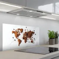 KitchenYeah Spatscherm 80x40 cm - Zelfklevende achterwand Wereldkaart - Koffie - Marmer print - Keuken muurbeschermer - Spatwand fornuis