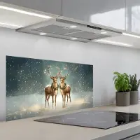 KitchenYeah Spatscherm 80x40 cm - Zelfklevende achterwand Kerstmagie - Winterwoud - Rendier - Keuken muurbeschermer - Spatwand fornuis