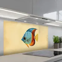KitchenYeah Spatscherm 120x60 cm - Zelfklevende achterwand Vis - Vinnen - Blauw - Ogen - Keuken muurbeschermer - Spatwand fornuis