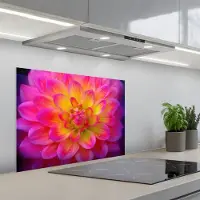 KitchenYeah Spatscherm 70x55 cm - Zelfklevende achterwand Roze - Dahlia - Kleurrijk - Keuken muurbeschermer - Spatwand fornuis