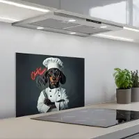 KitchenYeah Spatscherm 60x45 cm - Zelfklevende achterwand Quote - Neon - Hond - Kokskleding - Keuken muurbeschermer - Spatwand fornuis