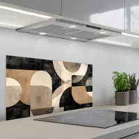 KitchenYeah Spatscherm 90x45 cm - Zelfklevende achterwand Abstract - Vormen - Modern - Beige - Keuken muurbeschermer - Spatwand fornuis