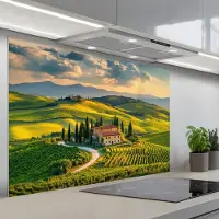 KitchenYeah Spatscherm 120x80 cm - Zelfklevende achterwand Toscane - Landschap - Wijngaarden - Keuken muurbeschermer - Spatwand fornuis