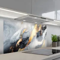 KitchenYeah Spatscherm 120x60 cm - Zelfklevende achterwand Abstract - Goud - Verf - Aesthetic - Art - Keuken muurbeschermer - Spatwand fornuis