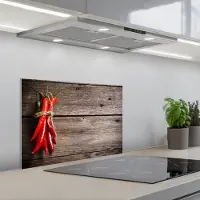 KitchenYeah Spatscherm 60x40 cm - Zelfklevende achterwand Peper - Hout - Specerijen - Kruiden - Rood - Keuken muurbeschermer - Spatwand fornuis